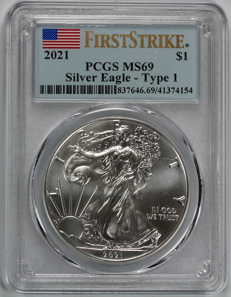 イーグル銀貨(1オンス,2021年)～PCGS鑑定(MS69) Random US Silver Eagle PCGS/NGC MS69 Coin – Mid America Coins