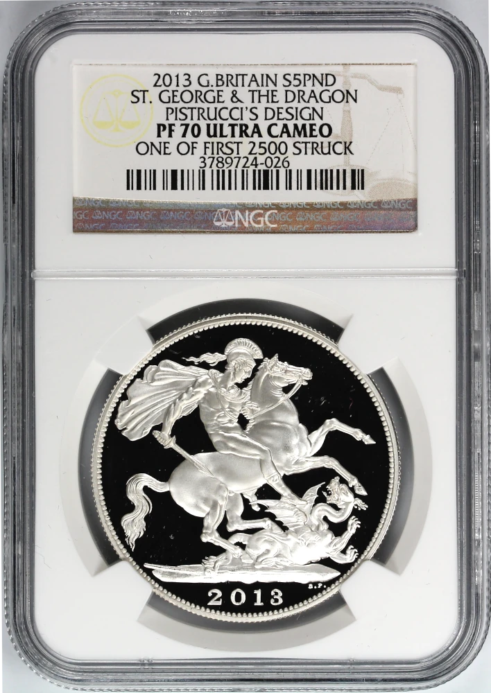 2013 Great Britain £5 St. George & The Dragon Silver Coin PF 70 - 1st 2500