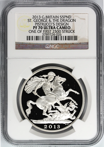2013 Great Britain £5 St. George & The Dragon Silver Coin PF 70 - 1st 2500
