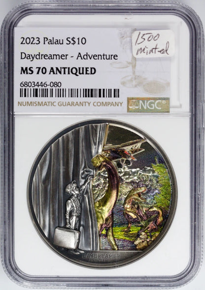 2023 Palau $10 2 Oz Antiqued Silver Daydreamer - Adventure NGC MS 70