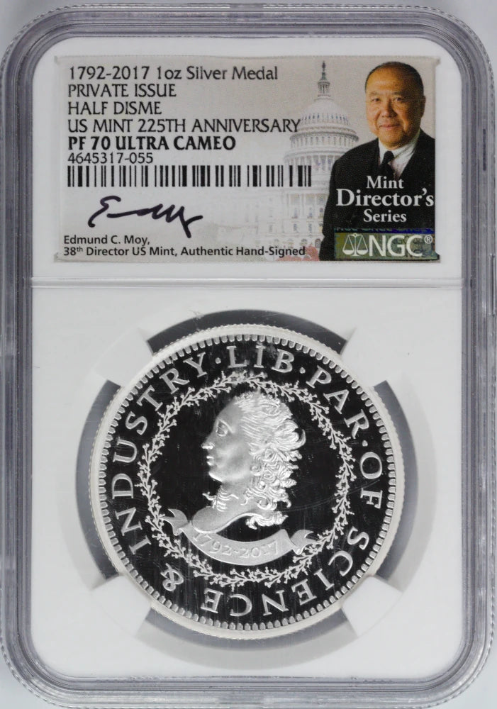 2017 (1792) Private Issue Half Disme 1 Oz Silver Medal NGC PF 70