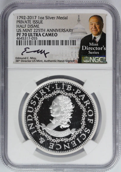 2017 (1792) Private Issue Half Disme 1 Oz Silver Medal NGC PF 70