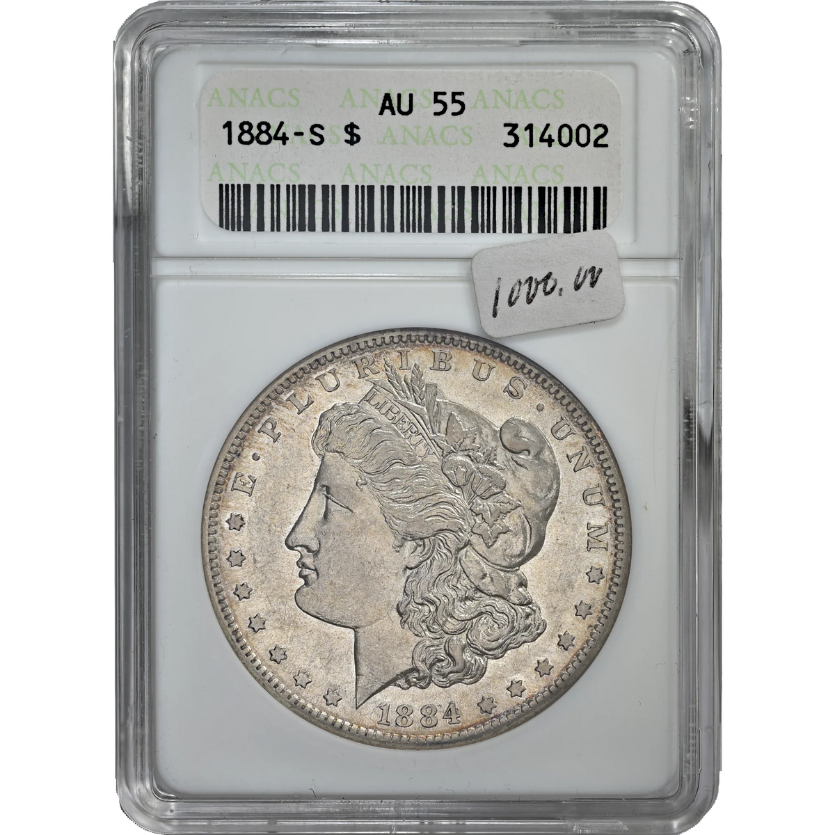 1884 S AU 55 ANACS Morgan Dollar