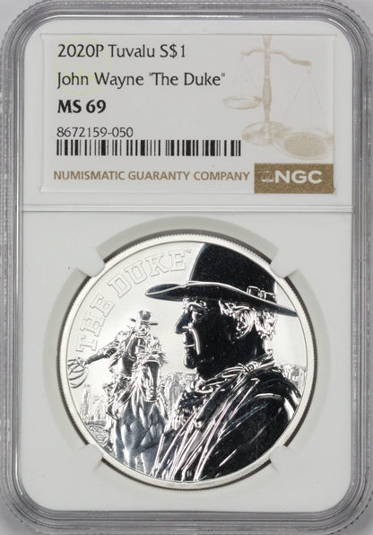 2020-P Tuvalu $1 Silver John Wayne "The Duke" NGC MS 69