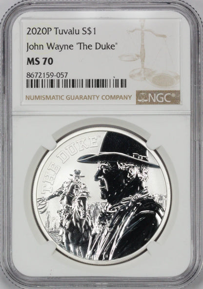 2020-P Tuvalu $1 Silver John Wayne "The Duke" NGC MS 70