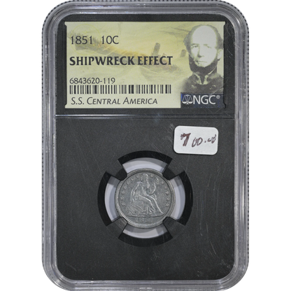 1851 Seated Liberty Dime NGC "Shipwreck Effect" S.S. Central America