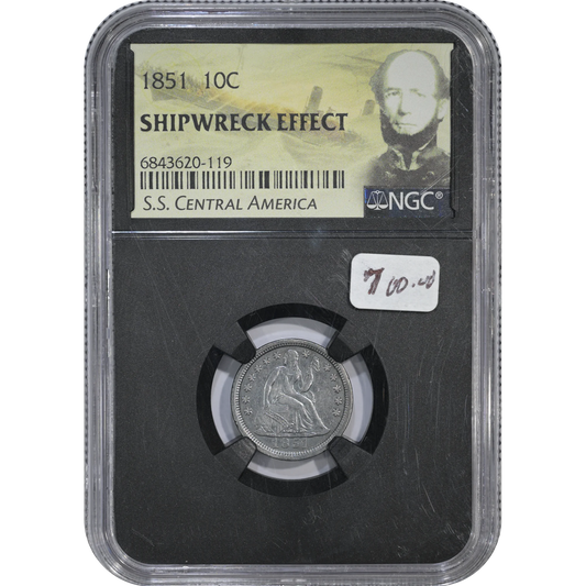 1851 Seated Liberty Dime NGC "Shipwreck Effect" S.S. Central America
