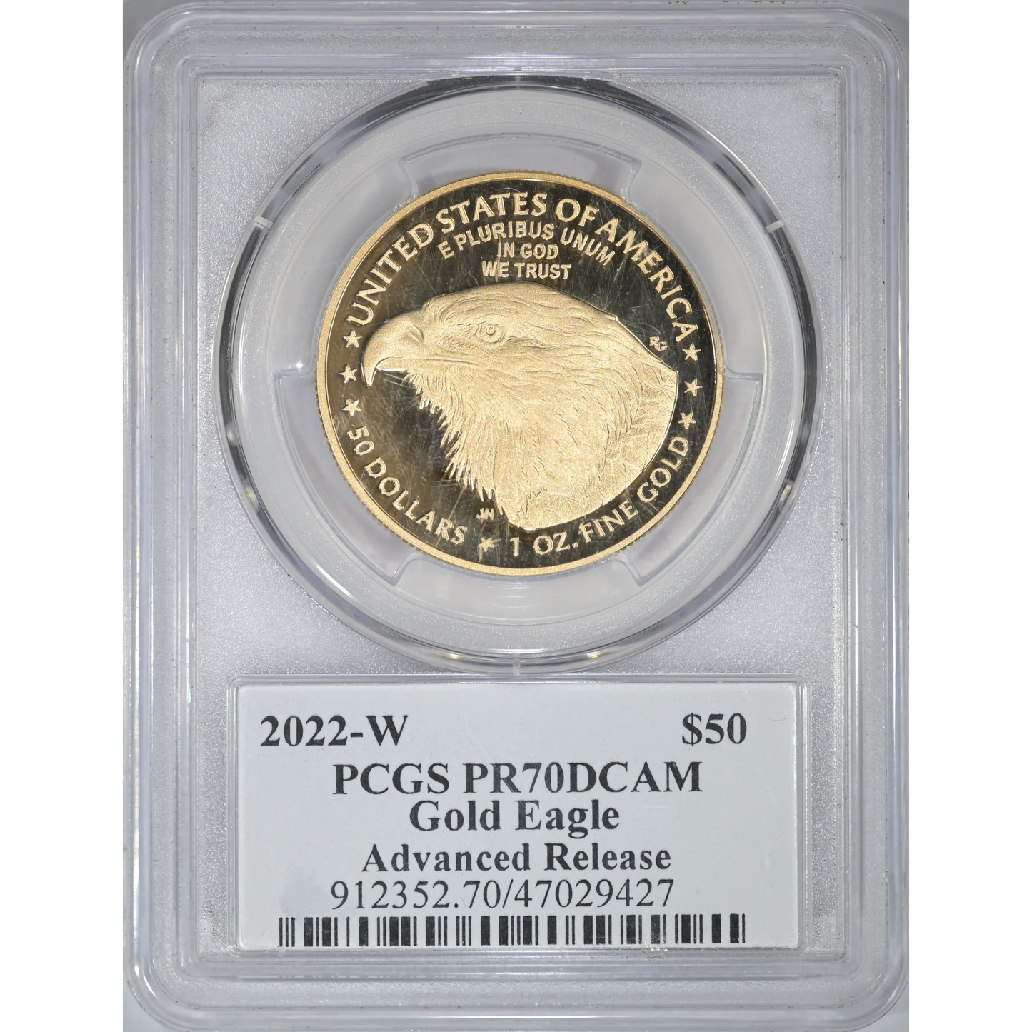 2022 W $50 Gold Eagle PCGS PR70 DCAM Advanced Release David Hall Sign.