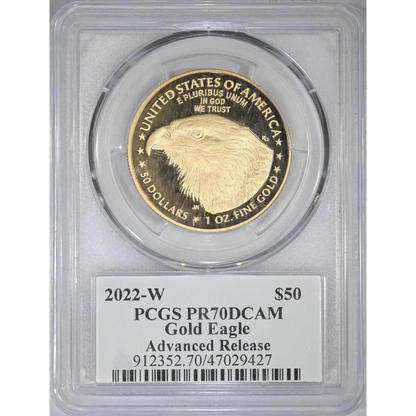 2022 W $50 Gold Eagle PCGS PR70 DCAM Advanced Release David Hall Sign.