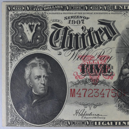 1907 $5 Legal Tender Woodchopper PCBLIC Error PCGS Choice AU 58