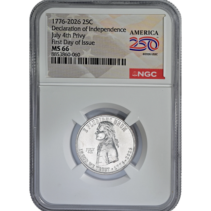 2026 US Quarter Declaration of Independence 4th July Privy Mark, NGC MS66 FDI