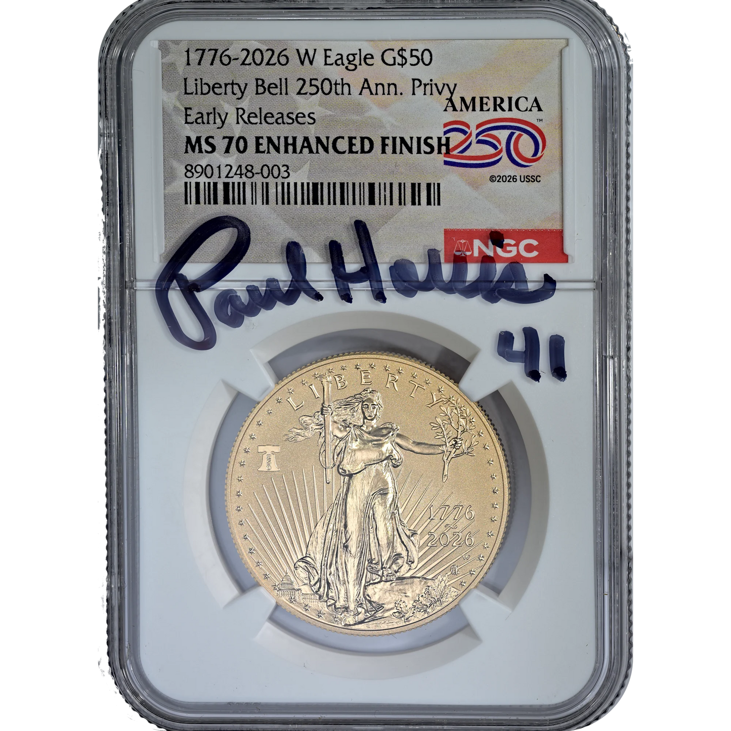 2026 W Enhanced Unc $50 US Gold Eagle 250th Liberty Bell Privy Signed By Mint Director NGC MS70 ER