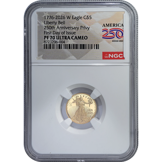 1776-2026 W American $5 Gold Eagle 1/10 Oz NGC PF70UC FDI