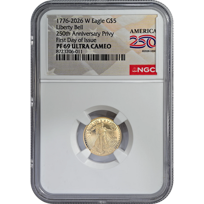 1776-2026 W American $5 Gold Eagle 1/10 Oz NGC PF69UC FDI