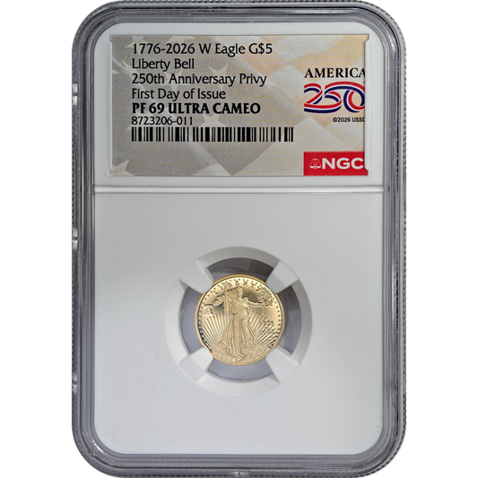 1776-2026 W American $5 Gold Eagle 1/10 Oz NGC PF69UC FDI
