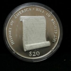 History of America Bill of Rights $20 Liberia .999 Silver