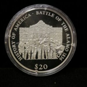 History of America Battle of The Alamo $20 Liberia .999 Silver