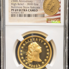 2024 Flowing Hair High Relief Gold .9999 Fine – PF69 Ultra Cameo