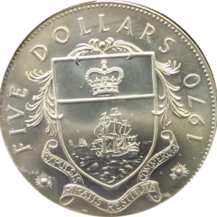 1970 Bahama Islands $5 Silver Coin