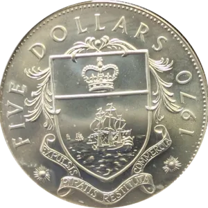1970 Bahama Islands $5 Silver Coin