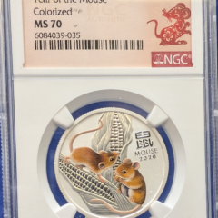 2020 Australia Year of the Mouse 50C Silver Coin Colorized NGC First Releases MS 70