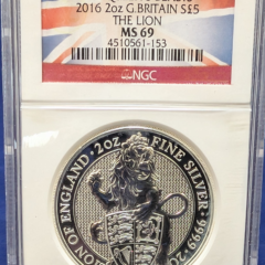 2016 G. Britain 2 Oz Silver The Lion NGC MS 69