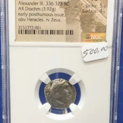 336-323 BC Kingdom of Macedon Alexander III, AR Drachm (3.92g) NGC VG