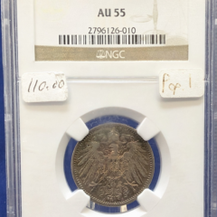 1915A Germany 1 Mark NGC AU 55