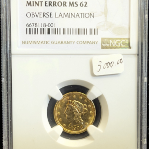 1906 U.S. $2.5 Liberty Head Gold Coin NGC MS 62 Mint Error Obverse Lamination