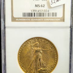 1927 U.S. St. Gaudens $20 Gold NGC MS 62