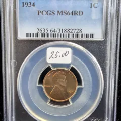 1934 Wheat Penny PCGS MS 64 RD