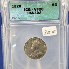 1926 Canada 5 Cent ICG VF 20 Error: Far 6