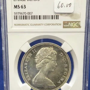 1966 Canada Silver Dollar Large Beads NGC MS 63