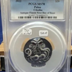 2022 Palau $20 Cthulhu Antique Finish First Day of Issue PCGS MS70