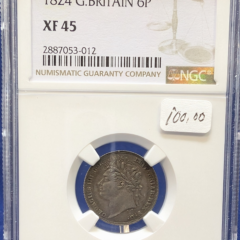 1824 G. Britain 6 Pence NGC XF 45