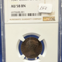 1847 Great Britain 1/4 Pence NGC AU 58 BN