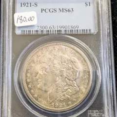 1921 S Morgan Dollar PCGS MS 63