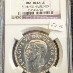 1949 Canada Silver Dollar NGC Unc Details Surface Hairlines