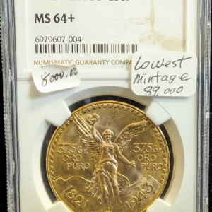 1943 Mexico Gold 50 Pesos NGC MS 64+