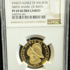 1975Fm Panama Gold 100 Balboa Vasco Nunez De Balboa 500th Anniv. of Birth NGC PF 69 Ultra Cameo